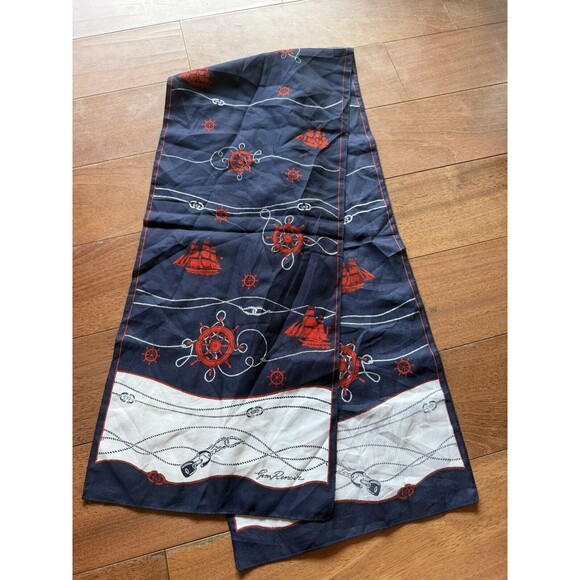 Gim Renoir Nautical Rectangle Scarf 55” x 11” Blue White Red - Picture 1 of 8